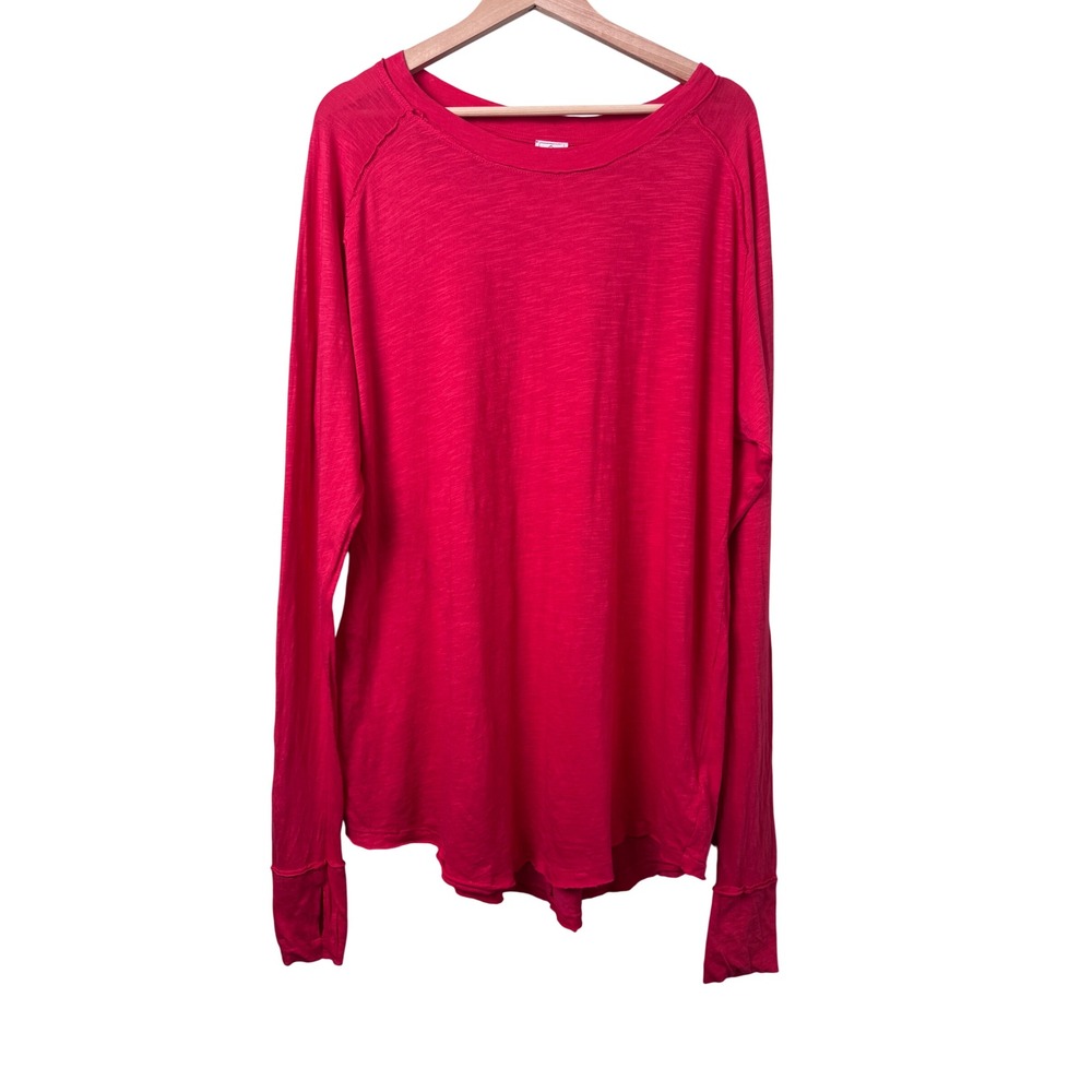 We The Free Free People Oversized Long Sleeve Slub Knit Top Thumbhole Red M